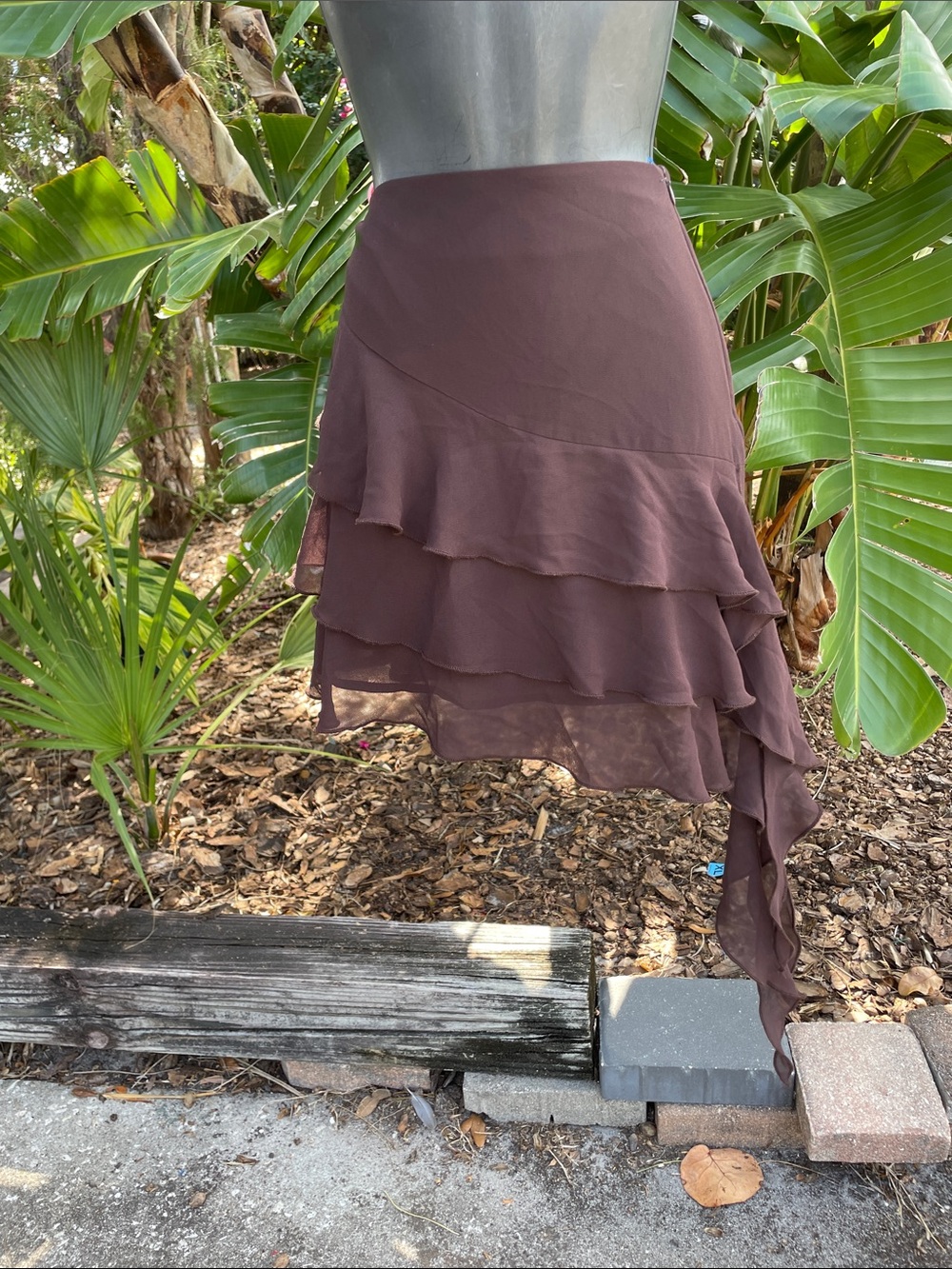 dynamite tiered mini skirt with fringe asymmetric ruffle